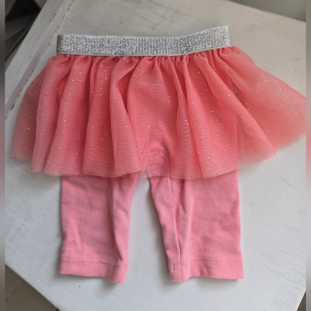 Pink Tulle Skirted Leggings with Silver Waistband
